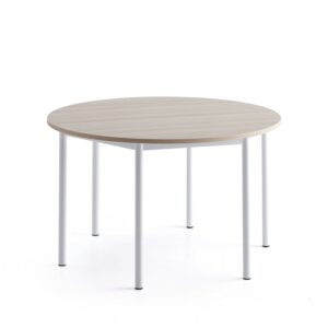 Stół SONITUS PLUS, Ø1200x720 mm, laminat HPL jesion, biały