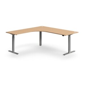 Biurko z regulacją wysokości FLEXUS, kształt L, 2000x2000 mm, srebrna rama, buk