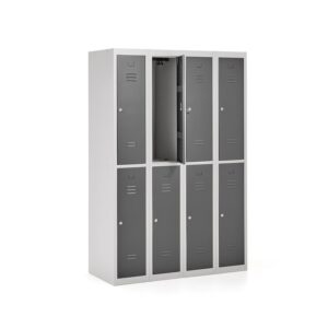 Szafa ubraniowa do samodzielnego złożenia CLICK, 8 drzwi, 4 moduły, 1800x1200x500 mm, szary korpus,