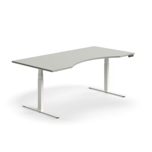 Biurko z regulacją wysokości QBUS, z wcięciem, 2000x1000 mm, biała rama, jasnoszary