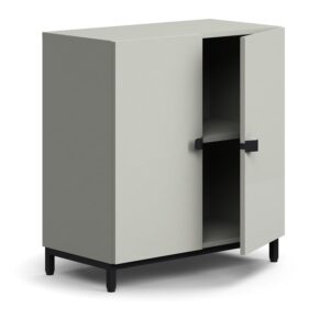 Szafa QBUS, 1 półka, nóżki, uchwyty, 868x800x420 mm, czarny, jasnoszary