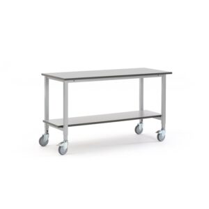 Mobilny stół roboczy MOTION, 1500x600 mm, z półką dolną, szary