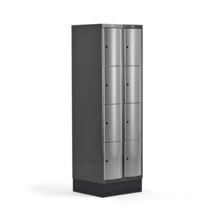Metalowa szafa ubraniowa CURVE, na cokole, 2x4 drzwi, 1890x600x550 mm, szary