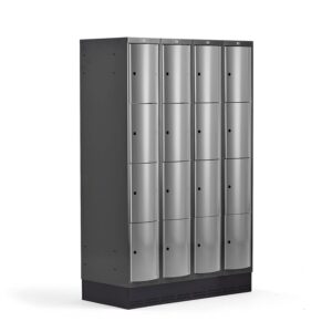 Metalowa szafa ubraniowa CURVE, na cokole, 4x4 drzwi, 1890x1200x550 mm, szary
