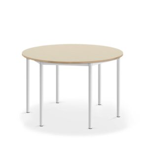 Stół SONITUS, okrągły, Ø1200x720 mm, laminat HPL brzoza, biały