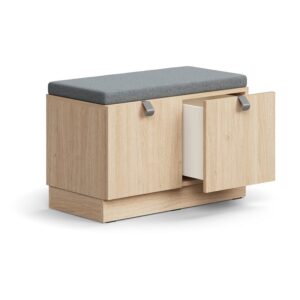 Siedzisko ze schowkami QBUS, cokół, otwieranie push-open, 534x800x420 mm, dąb, szara poduszka