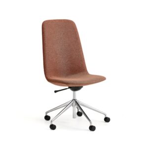 Krzesło LANGLEY, średnie siedzisko, koła, szczotkowane aluminium/miedziany