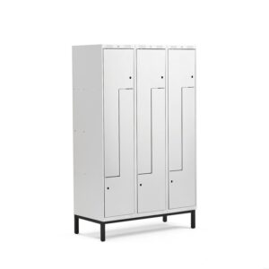 Szafa ubraniowa CLASSIC, typ L, na nóżkach, 3 moduły, 6 drzwi, 1940x1200x550 mm, szary