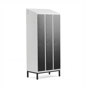Szafa ubraniowa CLASSIC ze skośnym daszkiem, na nóżkach, 3 moduły, 2100x900x550 mm, czarny