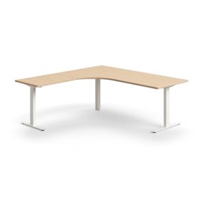 Biurko QBUS, kształt L, 2000x2000 mm, rama T, biały, dąb