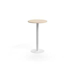 Stół barowy ALVA, Ø700x1100 mm, montaż do podłogi, laminat wysokociśnieniowy, biały/brzoza
