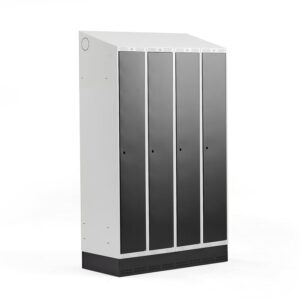 Szafa ubraniowa CLASSIC ze skośnym daszkiem, na cokole, 4 moduły, 2050x1200x550 mm, czarny