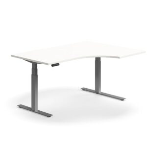 Biurko z regulacją wysokości QBUS, ergonomiczne, 1600x1200 mm, srebrna rama, biały