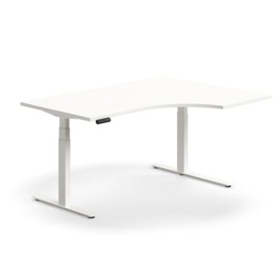 Biurko z regulacją wysokości QBUS, ergonomiczne, 1600x1200 mm, biała rama, biały