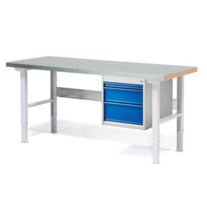 Stół roboczy z wyposażeniem SOLID, 3 szuflady, nośność 750 kg, 1500x800 mm, stal