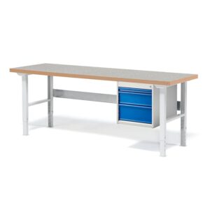 Stół roboczy z wyposażeniem SOLID, 3 szuflady, nośność 750 kg, 2000x800 mm, winyl