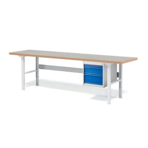 Stół roboczy z wyposażeniem SOLID, 3 szuflady, nośność 750 kg, 2500x800 mm, winyl