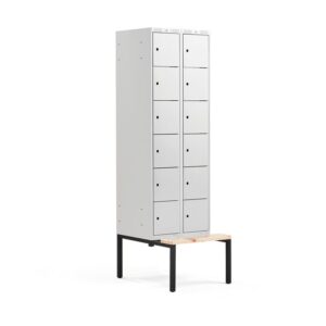 Szafa schowkowa CLASSIC, 6 schowków w pionie, z ławeczką, 2 moduły, 2120x600x550 mm, szary