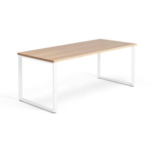Biurko QBUS, rama O, 1800x800 mm, biały, dąb