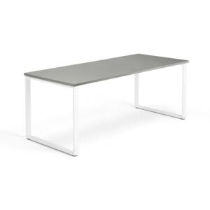 Biurko QBUS, rama O, 1800x800 mm, biała rama, jasnoszary