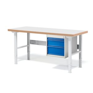 Stół roboczy z wyposażeniem SOLID, 3 szuflady, nośność 750 kg, 1500x800 mm, laminat