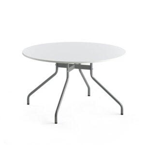Stół AROUND, Ø1200 mm, biały laminat, szary aluminium
