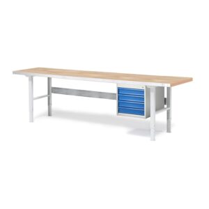 Stół roboczy z wyposażeniem SOLID, 4 szuflady, nośność 750 kg, 2500x800 mm, dąb