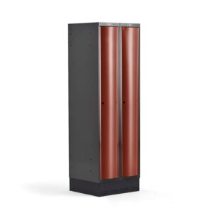Metalowa szafa ubraniowa CURVE, na cokole, 2x1 drzwi, 1890x600x550 mm, czerwony