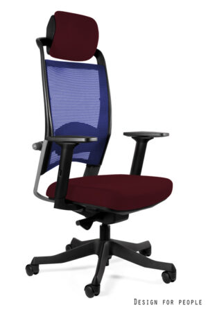 FOTEL BIUROWY FULKRUM - NIEBIESKA SIATKA/TKANINA BL403 BURGUNDY Unique