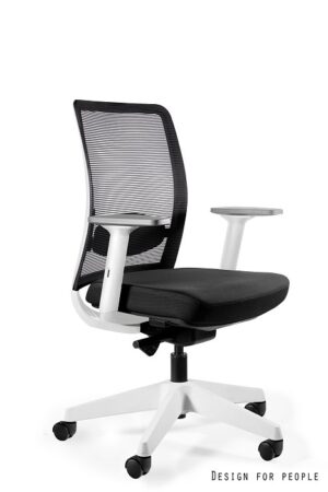 FOTEL BIUROWY ANGGUN M - BIAŁY, CZARNA SIATKA/TKANINA BL418 BLACK Unique