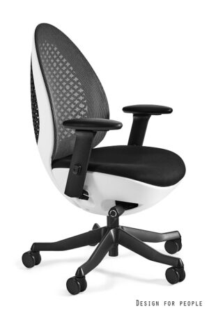 FOTEL BIUROWY OVO - BIAŁY, SIATKA NW41 CHARCOAL/TKANINA BL418 BLACK Unique