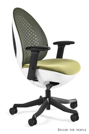 FOTEL BIUROWY OVO - BIAŁY, SIATKA NW46 OLIVE/TKANINA BL411 OLIVE Unique