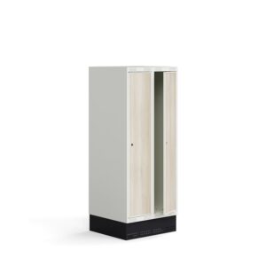 Szafka do szatni ROZ, 2 moduły, 2 drzwi, z podstawą, 1510x600x550 mm, jesion
