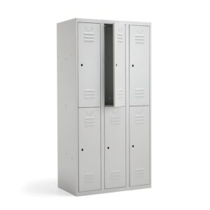 Szafa do szatni CAMPUS, 3 moduły, 6 drzwi, 1800x900x500 mm, jasnoszary