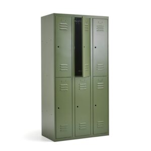 Szafa do szatni CAMPUS, 3 moduły, 6 drzwi, 1800x900x500 mm, oliwkowy