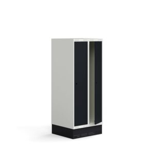 Szafka do szatni ROZ, 2 moduły, 2 drzwi, z podstawą, 1510x600x550 mm, antracytowa