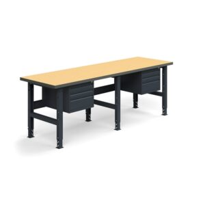 Stół warsztatowy TRUST z 2 modułami po 3 szuflady, 2500x760 mm, udźwig 300 kg, płyta pilśniowa