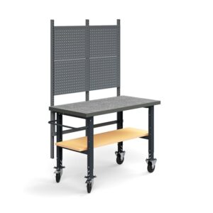Kompletny mobilny stół warsztatowy TRUST, panel narzędziowy, półka dolna, 1500x760 mm, winyl