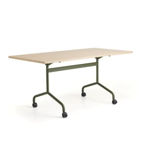 Stół konferencyjny ze składanym blatem LYKKA, 1600x800 mm, zielony/dąb