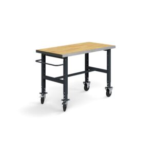 Mobilny stół roboczy TRUST, 1500x760 mm, nośność 200 kg, parkiet dębowy