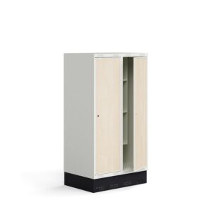 Szafka do szatni ROZ, 2 moduły, 2 drzwi, z podstawą, 1510x800x550 mm, brzoza