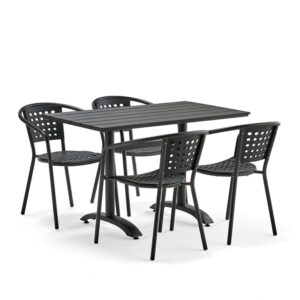 Zestaw mebli zewnętrznych PIAZZA + CAPRI, 1 kwadratowy stół + 4 czarne krzesła