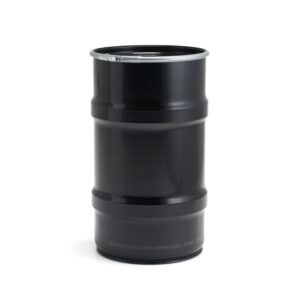 Beczka stalowa 128 L, zdejmowana pokrywa 0,7 mm, na materiały stałe, czarna