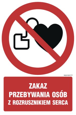 GC039 Zakaz przebywania osób z rozrusznikiem serca - arkusz 9 naklejek