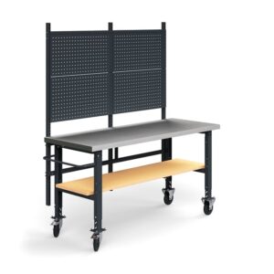 Kompletny mobilny stół warsztatowy TRUST, panel narzędziowy, półka dolna, 2000x760 mm, stal