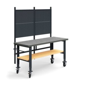 Kompletny mobilny stół warsztatowy TRUST, panel narzędziowy, półka dolna, 2000x760 mm, winyl