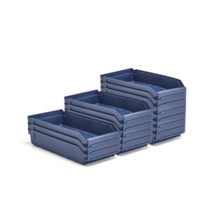 Pojemniki magazynowe REACH, 500x240x95 mm, 15 sztuk, niebieskie