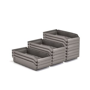 Pojemniki magazynowe REACH, 500x240x95 mm, 15 sztuk, szare