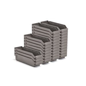 Pojemniki magazynowe REACH, 400x120x95 mm, 30 sztuk, szare
