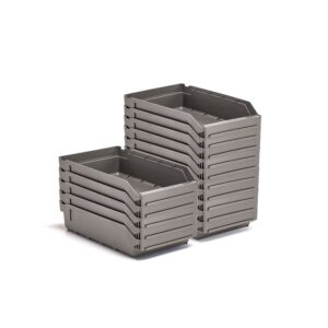 Pojemniki magazynowe REACH, 400x240x95 mm, 15 sztuk, szare